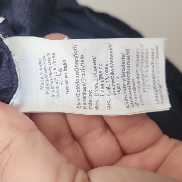 J Crew Navy Blue LINEN Blend Tank Shift Dress Floral Embroidered Womens XS - Picture 9 of 9